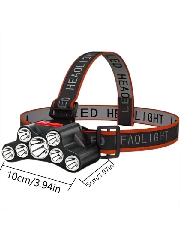 7 LED headlights, USB rechargeable flashlight waterproof camping hiking emergency flashlight bright outdoor fishing Black