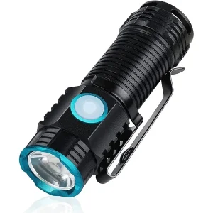 USB Rechargeable Compact LED Flashlight - 1200 High Lumens, Small Size with Clip - Mini Pocket Sized EDC Flashlight with Unique Tail Design - Perfect Gift for Dad, Son, Boyfriend, Grandpa, Uncle - Ideal for Father's Day, Christmas, Thanksgiving Black