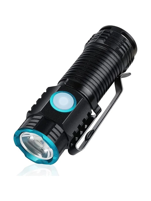 USB Rechargeable Compact LED Flashlight - 1200 High Lumens, Small Size with Clip - Mini Pocket Sized EDC Flashlight with Unique Tail Design - Perfect Gift for Dad, Son, Boyfriend, Grandpa, Uncle - Ideal for Father's Day, Christmas, Thanksgiving Black