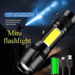 1pc Mini Rechargeable Led Flashlight With Cob+xpe, Portable Camping Light, Focusable & Clip-on Design White