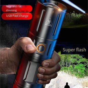 jihuo 1pc High Lumens Rechargeable Flashlight, 10000 Lumens Ultra-bright Led Torch, White Laser Focus For Long Range Of 1500m, 5 Modes Of Flashing Lights, Ipx5 Waterproof, Portable Strong Light Handheld Flashlight, Suitable For Camping And Emergency Situations. Strong Illumination Rechargeable Waterproof Extremely Long Endurance Special Lighting Household Laser Remote Black