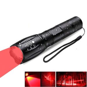 A Red Led Flashlight, 5 Modes, Zoomable, Aluminum Alloy Body, Ipx5 Life Waterproof, Suitable For Hiking, Camping, Hunting, Etc. Night Lighting (note: Battery Not Included) Red