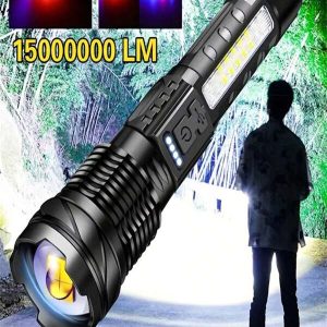 1/2/4/6pcs Type-C Rechargeable Portable Multifunctional LED Flashlight With P50 Or White Laser Beads, Built-In 18650 Battery, 7-Mode Light Control, Battery Indicator Light, Aluminum And Plastic Materials For Camping, Hiking, Hunting, And Emergency Situations White Laser Wick