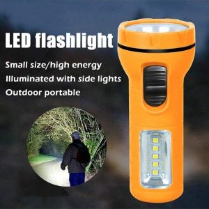 Mini Outdoor Led Flashlight Portable Low Power Emergency Household Flashlight With Cob Side Light (Battery Not Included) Orange