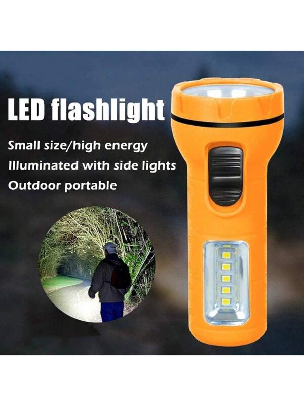 Mini Outdoor Led Flashlight Portable Low Power Emergency Household Flashlight With Cob Side Light (Battery Not Included) Orange