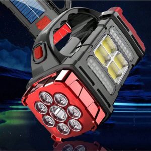 1pc Solar Flashlights, Portable Handheld Led Searchlight 4 Lighting And 8 Modes,Rechargeable Waterproof Handheld Spotlight For Home Power Failure,Outdoor ,Camping,Hiking ,Emergencies Red