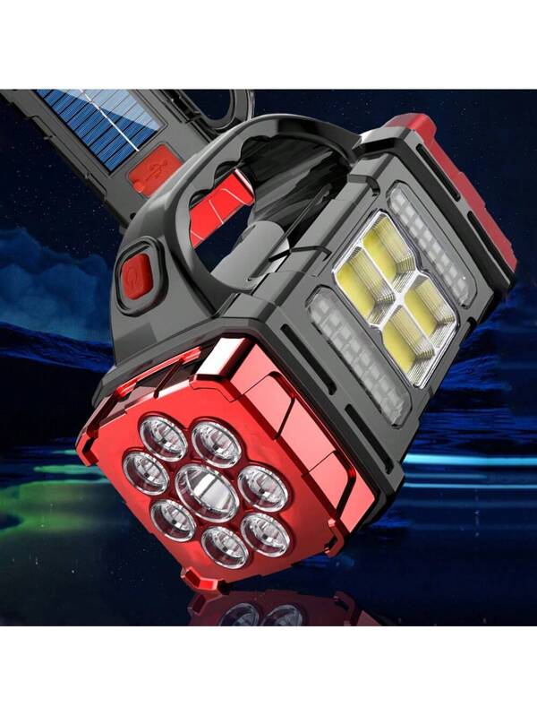 1pc Solar Flashlights, Portable Handheld Led Searchlight 4 Lighting And 8 Modes,Rechargeable Waterproof Handheld Spotlight For Home Power Failure,Outdoor ,Camping,Hiking ,Emergencies Red