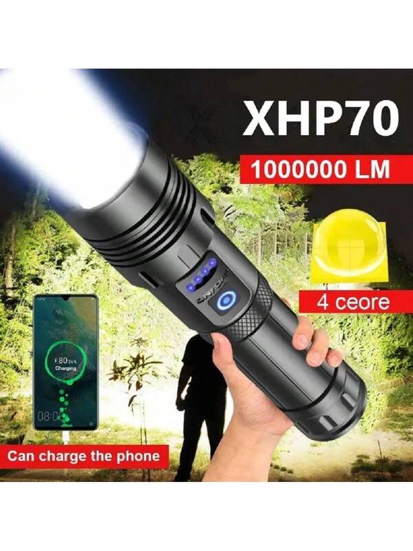 Super Powerful Flashlight XHP70/White Laser Rechargeable Torch Tactical Waterproof LED Flashlight With COB Light Suitable For Outdoor Activities Black