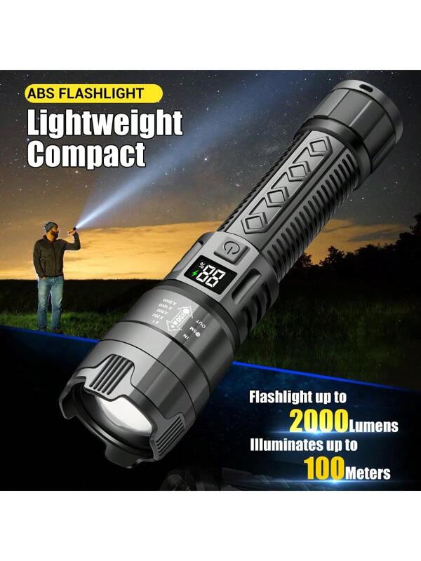 1PC LED Flashlight, Portable Waterproof Rechargeable Flashlight, Multifunctional Telescopic Zoom Flashlight, Outdoor USB Charging Emergency Flashlight Flashlight For Emergency, Camping White Light