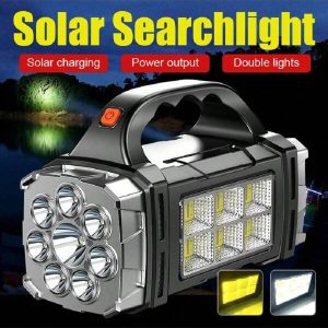 Rechargeable Portable Hand Lamp 8/4 LED Powerful Flashlight Outdoor Camping Solar Charging Light USB Torch With COB Work Lantern Black