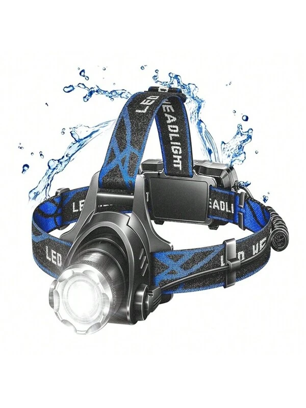 1 Head Mounted Headlight, High Brightness Ultra Bright Headlights, 3-Mode Micro USB Charging LED Working Headlights, Adult Waterproof Flashlight, Running, Camping, Fishing, Hiking, Cycling Headlights (Without Battery) Black Blue