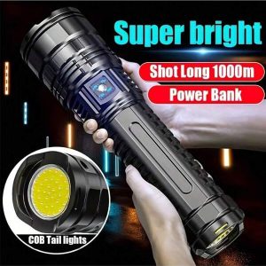 1pc Rechargeable LED Flashlight - 5 Lighting Modes, Waterproof, Long-Lasting Power - Durable Brightness For Emergencies, Camping, Hunting, Outdoor Adventures - Portable & Rugged Grip Black