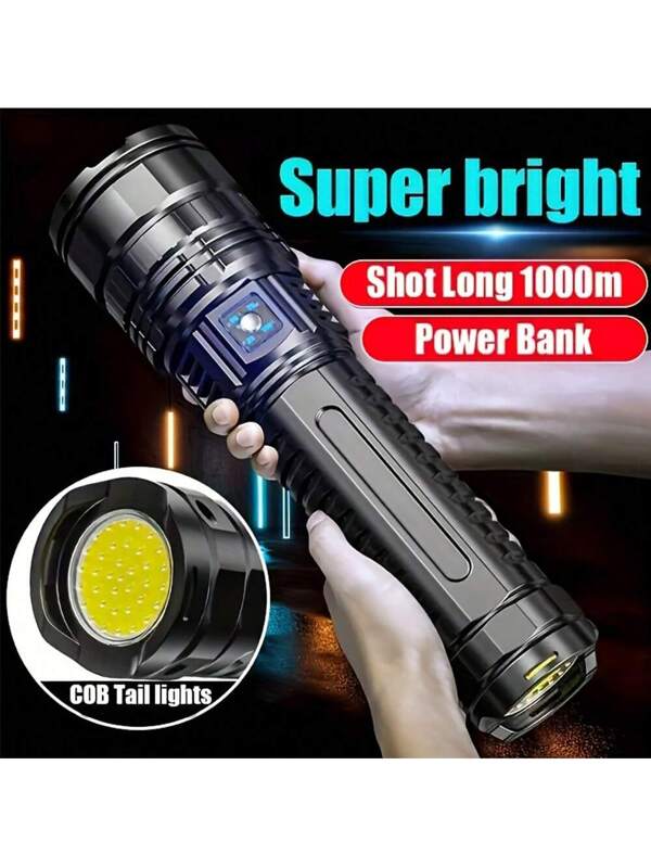 1pc Rechargeable LED Flashlight - 5 Lighting Modes, Waterproof, Long-Lasting Power - Durable Brightness For Emergencies, Camping, Hunting, Outdoor Adventures - Portable & Rugged Grip Black