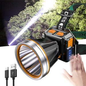 High Power LED Headlamp Super Bright Adult Motion Sensor Headlight Spotlight Rechargeable Outdoor Hunting Light Flashlight Portable Head Lamp For Fishing Camping Hiking Black