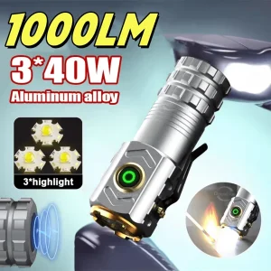 2024 Super Bright Mini LED Flashlight Super Powerful 3-Cell Tactical Flashlight With Pen Clip Tail Magnet Charging Waterproof Portable Emergency Light Home Camping Adventure Light Silver