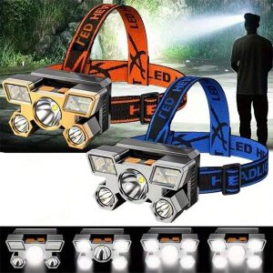 1pc Super Bright 5LED Headlight USB Rechargeable Hands-Free Outdoor Flashlight With Lithium Battery Flashlight Rechargeable Flashlight Multicolor