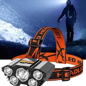 1PC 5 LED Headlamp Rechargeable Strong Light Headlight Camping Adventure Fishing Head Light Flashlight Orange