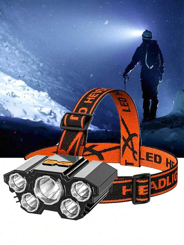 1PC 5 LED Headlamp Rechargeable Strong Light Headlight Camping Adventure Fishing Head Light Flashlight Orange