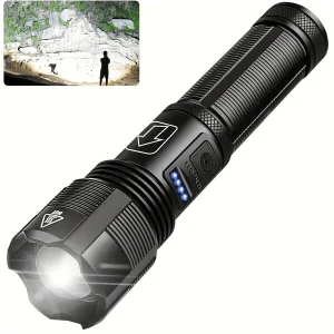 Rechargeable Flashlight, High Brightness, 150000lm Ultra Bright Flashlight With One-button Close Feature, Ipx5 High Power Flashlight Usb, Strong Handheld Flashlight Suitable For Emergency, Camping, Hiking Black