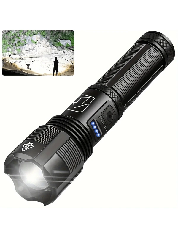 Rechargeable Flashlight, High Brightness, 150000lm Ultra Bright Flashlight With One-button Close Feature, Ipx5 High Power Flashlight Usb, Strong Handheld Flashlight Suitable For Emergency, Camping, Hiking Black