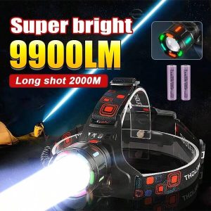 Super Bright Head Flashlight Fluorescence Fishing Headlamp 4 Modes USB Rechargeable Lamp Headlight 18650 Waterproof Head Lantern Black