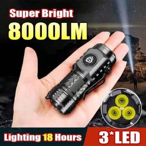 4PCS 3LED Mini Flashlight Rechargeable Torch Super Bright Waterproof Hiking Camping Fishing Portable Flashlights Work Lamp With Clip Black