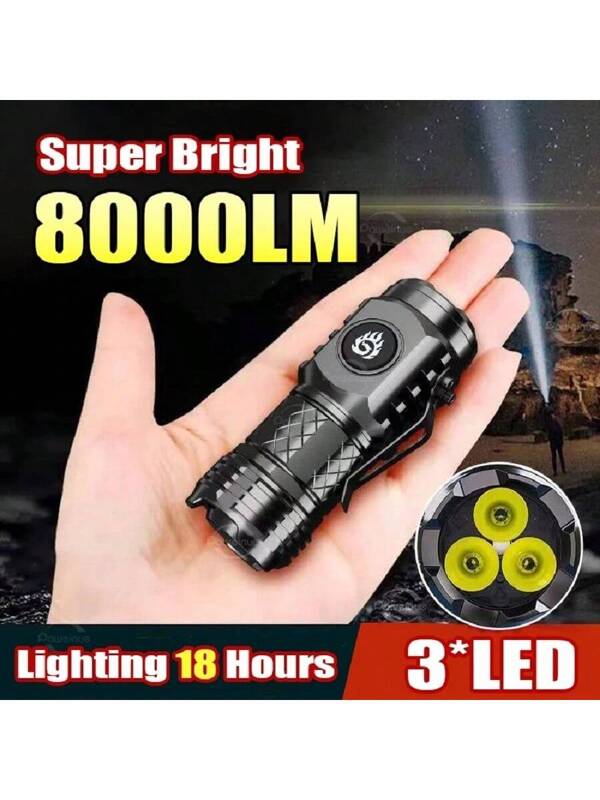 4PCS 3LED Mini Flashlight Rechargeable Torch Super Bright Waterproof Hiking Camping Fishing Portable Flashlights Work Lamp With Clip Black