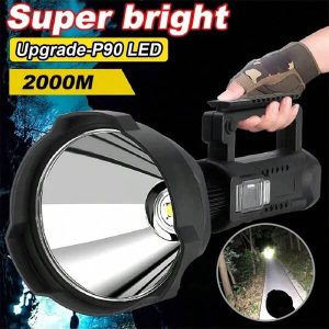 Rechargeable High Power Led Flashlights Ultra-Long Lighting Distance Lamp Searchlight XHP90 Powerful Lantern Torches Spotlight Black