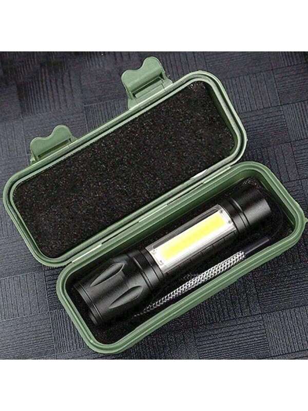 1pc Portable Rechargeable Zoom XP-G Q5 Flashlight With 3 Lighting Modes, Camping Lamp, Mini LED Flashlight Black