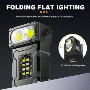 1PC Multi-Function Mini COB Flashlight Lamp Holder Can Be Rotated With Digital Power Display Dual Light Source Ultra-Bright Portable Flashlight With Magnetic Life Waterproof Rechargeable Camping Emergency Light Black