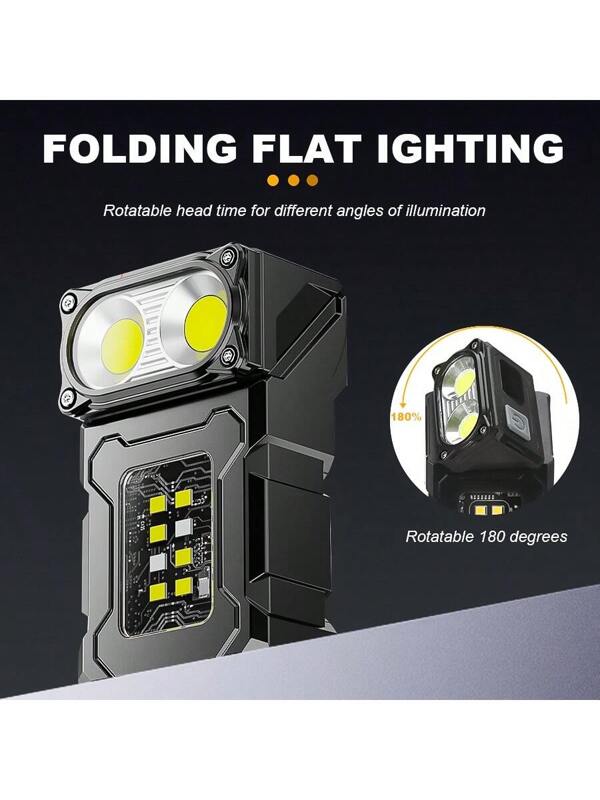 1PC Multi-Function Mini COB Flashlight Lamp Holder Can Be Rotated With Digital Power Display Dual Light Source Ultra-Bright Portable Flashlight With Magnetic Life Waterproof Rechargeable Camping Emergency Light Black