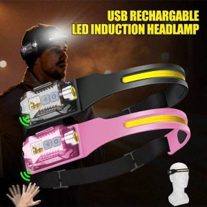 1PC LED Sensor Headlight Rechargeable Flashlight With Built-In Battery Suitable For Outdoor Camping And Fishing Lighting Multicolor