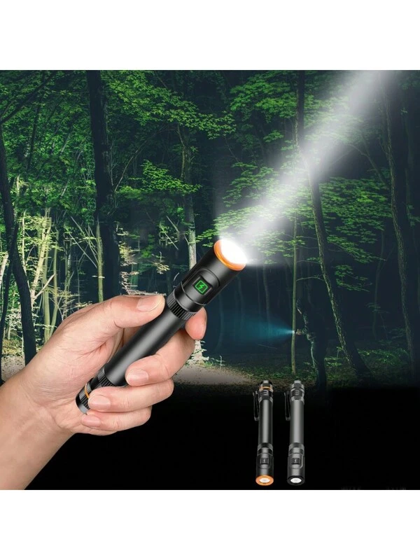 1pc Mini Portable LED Flashlight Built-In Battery With Pen Clip Tail Magnet Rechargeable Suitable For Outdoor Camping Home Emergency Lighting Flashlight Multicolor