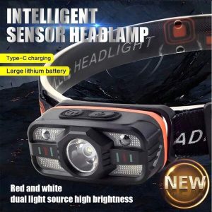 1pc Mini Rechargeable Inductive Headlamp Portable Powerful 5w Led Headlight Built-In Battery Waterproof Head Torch Head Lamp For Fishing Camping Hiking-400mah Black