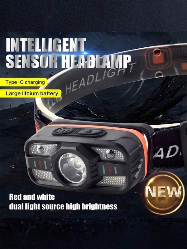 1pc Mini Rechargeable Inductive Headlamp Portable Powerful 5w Led Headlight Built-In Battery Waterproof Head Torch Head Lamp For Fishing Camping Hiking-400mah Black