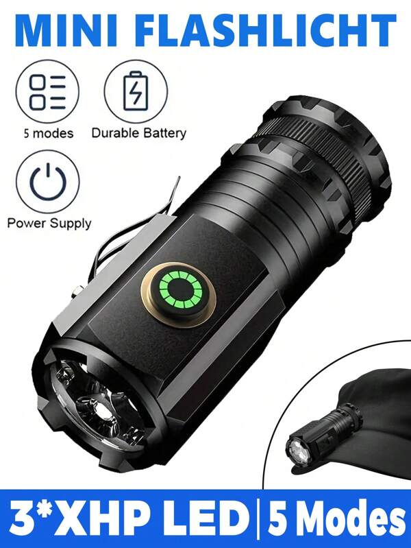 1/2/4PCS Powerful Mini LED Flashlight Rechargeable Outdoor Lighting Work Light, 5 Lighting Modes, Strong Magnetic Tail, With Pen Clip, Suitable For Outdoor Camping, Hiking, Emergency Lighting Maintenance Black